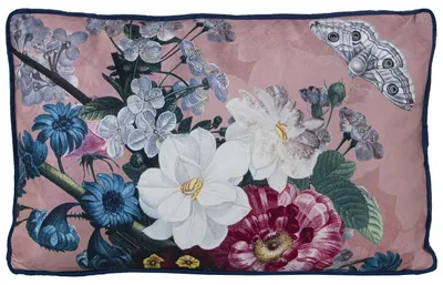 Samtkissen rechteckig 50x30 cm, Blumendruck, mit Reißverschluss