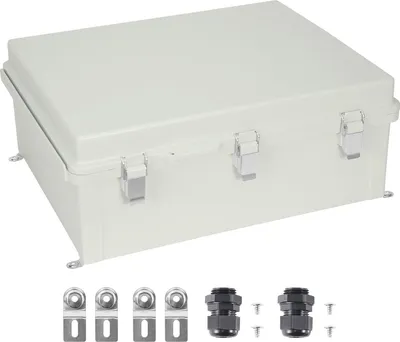 Image de SucceBuy Boîte de jonction électrique extérieure, 20,87 x 16,92 x 7,87 in, boîtier en plastique ABS avec couvercle à charnière et verrouillage en acier inoxydable, IP67 étanche à l'eau & à la poussière