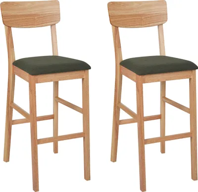 Produktbild von BELIANI Barstuhl 2er Set Dunkelgrün u. Hellbraun Stoff mit Hoher Lehne Holzgestell Fußstützen Skandi Design Sitzmöbel Wohnzimmer Küche Bar Wohnküche