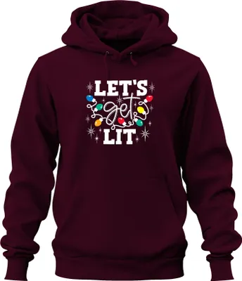 Produktbild von Let's Get Lit Weihnachten Lichterkette Weihnachtsfeier Party Uni Hoodie Kapuzenpullover, Burgundy, S