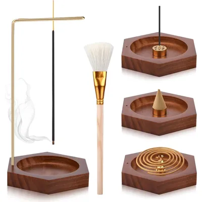 Produktbild von Räucherstäbchenhalter Holz Hexagon Design mit Kegelspule & 9 Löchern, Braun