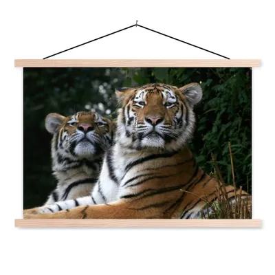 Produktbild von MuchoWow® Textilposter Tiger - Wald - Köpfe 60x40 cm mit holzfarbenen Rahmen - Bilder