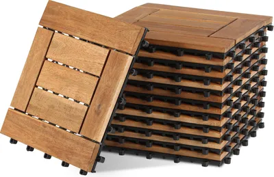 Produktbild von Bettizia 22 Stück Holzfliesen Mosaik 2 qm, 30x30cm Terrassenfliesen Klickfliesen Balkonfliesen mit Drainagensystem, Wetterfest aus Akazienholz