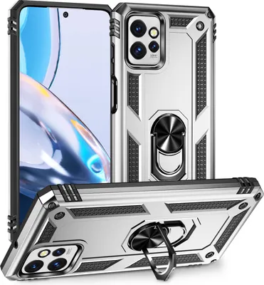 Produktbild von Schutzhülle für Motorola Moto G Power 5G 2023 Dual Layer Robust Militäre Fallschutz Hülle mit Ringhalterung Ständer Silber