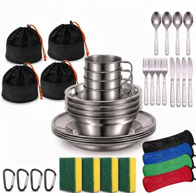 Image de Ensemble complet de vaisselle en acier inoxydable pour 4 personnes
