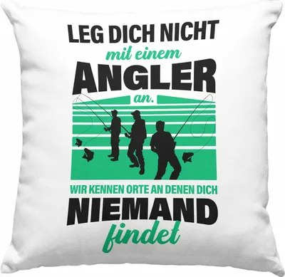 Produktbild von Trendation - Angler Deko-Kissen mit Füllung 40x40 Geschenk für Männer Spruch Lustig für Fischer Geschenkidee Angeln Becher (Grün)