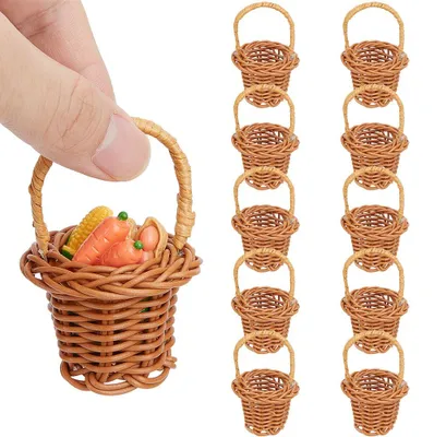 10 Mini-Körbchen mit Henkeln, geflochten, Kunststoff, 7,5 cm