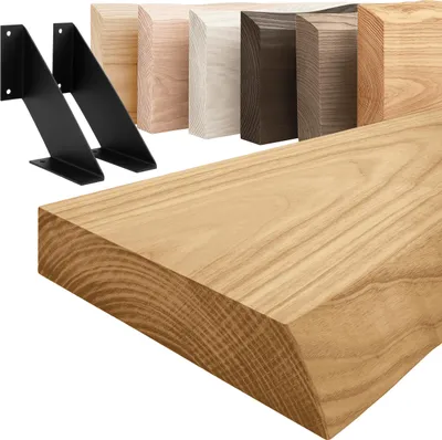 Image de LAMO Manufaktur Étagère murale avec supports en V noirs | Étagère 90 cm largeur pour salon, cuisine, bureau style industriel | Couleur: rustique, Bord: naturel | Qualité artisanale, bois massif