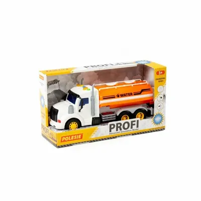 Zdjęcie produktu dla Polesie 89809 "Profi" Samochód - Beczkowóz Inercyjny Pomarańczowy Ze Światłem I Dźwiękiem, W Pudełku