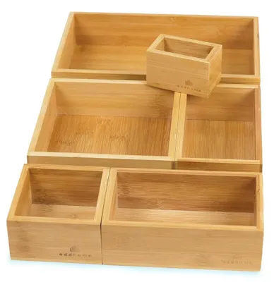 Productafbeelding van addhome 6-delige set bamboe ladeorganizer, individuele boxen inclusief inlegkussentjes