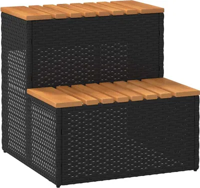 Produktbild von Whirlpooltreppe Schwarz 50x50x50,5 cm Poly Rattan Akazie Massiv