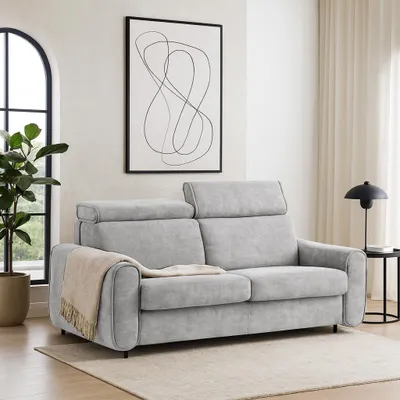 Produktbild von 3-Sitzer Sofa PAVARTI – Schlafsofa mit Matratze 140x195 cm & italienischem Gestell & Ausklappsystem, Velours Hellgrau