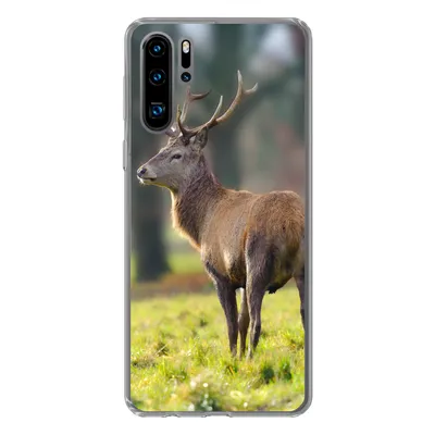 Produktbild von MuchoWow® Handyhülle Schutzhülle Hülle für Huawei P30 Pro Rothirsch - Wiese - Grün Silikon Softcase Handy Hülle - Schutzdeckel