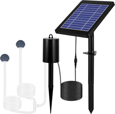 Produktbild von Solar Teichbelüfter 4W 2200mAh – 3 Modi, IP64, 2,5m Schlauch | Für Gartenteich & Aquarium