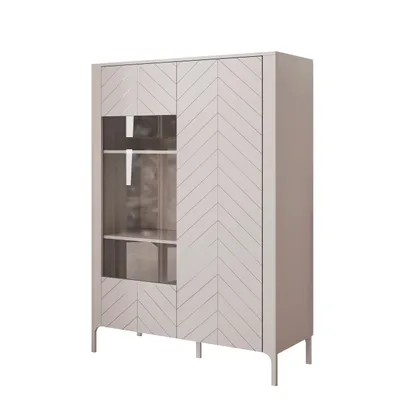 Produktbild von IDOHOME-Zweitüriger Standvitrine LORIEN 103 cm Kaschmir Glasvitrine Vitrine Wohnzimmerschrank Glasschrank Aufbewahrungsschrank Soft-Close