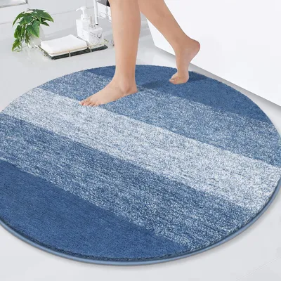 Produktbild von Große runde Badematte 120 cm, blau, weich, rutschfest, maschinenwaschbar, saugfähig, Badematte, Duschmatte
