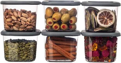 Produktbild von Unyqoos® Fabona Vorratsdosen 6er-Set (6×550 ml) – luftdicht & auslaufsicher mit Silikondichtung, BPA‑frei, stapelbar, transparent, Anthrazit Deckel, spülmaschinenfest, mikrowellengeeignet (ohne Deckel)