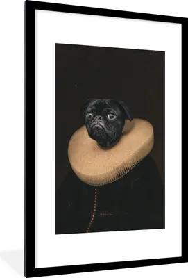 Produktbild von MuchoWow® MuchoWow® Gerahmtes Poster Alte Meister - Ölgemälde - Hund 60x90 cm - Poster mit zchwarzem Bilderrahmen - Dekoration - Wandposter Wohnzimmer - Hochwertig
