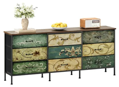 Produktbild von 9-Schubladen Stoffladeblock mit Retro Blumenmuster