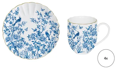 Produktbild von 8tlg. Kaffeeservice PARADISE GARDEN weiß blau aus Porzellan Easy Life
