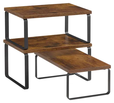 Produktbild von SONGMICS Gewürzregal, 3er Set, stapelbar, erweiterbar, Metall – Vintagebraun + Mattschwarz