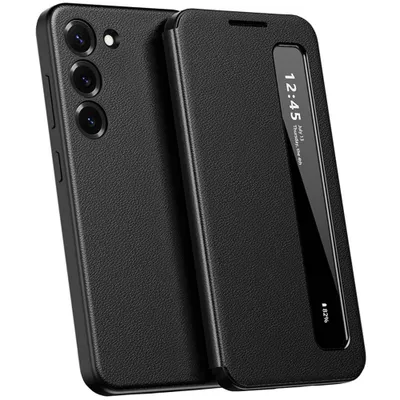 Immagine prodotto di Custodia in Finto cuoio per Samsung Galaxy S22 5G, custodia intelligente per telefono cellulare con finestra laterale intelligente nera