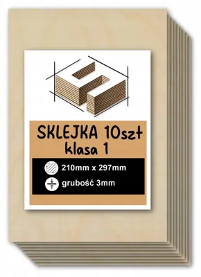 Zdjęcie produktu dla 10x Sklejka brzozowa A4 210 × 297 × 3 mm, klasa 1/2 - laser, CNC, grawerowanie, modelarstwo i DIY