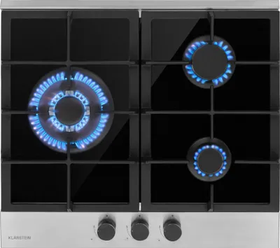 Image de Klarstein Plaque de Cuisson Gaz 3 Feux, Table de Cuisson à Gaz à 3 Brûleurs, Plaque Gaz de 6.2 kW, Piano Cuisine Gaz en Acier Inoxydable, Plaque de Cuisson Gaz Encastrable, Plaque a Gaz Cuisine Inox