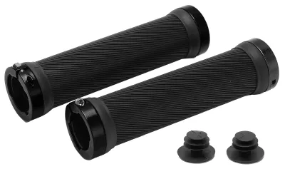 Obrázek produktu pro 2 kusy rukojetí na kolo z protiskluzové gumy s plastovými krytkami pro 22mm řídítka silničních a horských kol, černé