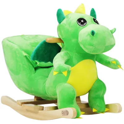 Produktbild von Spielwerk® Schaukeltier Dino inkl. Sound Effekt Sicherheitsgurt Plüsch Schaukel Wippe Kinder Baby Spielzeug Balancetraining besonders weich Schaukelpferd