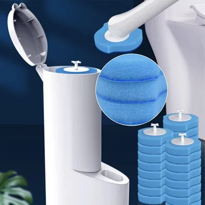 Produktbild von Wegwerf-Toilettenbürste - 24 Nachfüllschwämme - 360 Grad für Toilette - Badezimmeraccessoires - Reinigungswerkzeuge