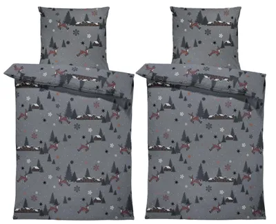 Produktbild von 4 teilig Winter Bettwäsche 135x200 cm Rentiere Hirsche Flausch Warme Fleece
