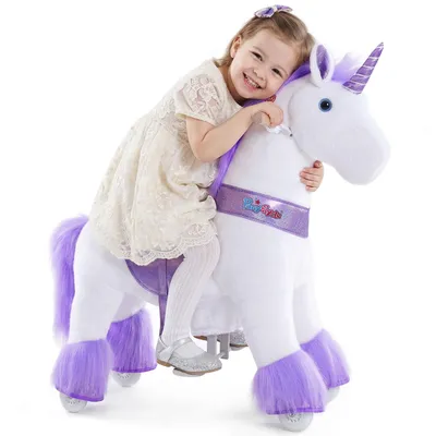 Image de Cheval à roulettes PonyCycle Licorne pour enfants de 3 à 4 ans, pour l'intérieur et l'extérieur, avec frein - Ux306