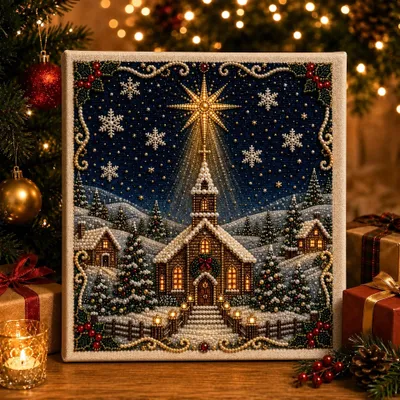 Produktbild von DIY 3D Christmas Diamond Painting Weihnachtliche Schneestadt 20 x 20 cm für Diamond Painting Erwachsene und Anfänger