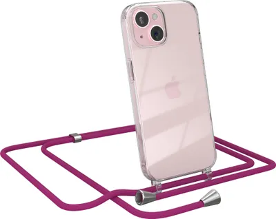 Produktbild von EAZY CASE Handykette kompatibel mit Apple iPhone 15, Handyhülle mit Umhängeband, Handykordel, Schutzhülle Clear, Band in Rosa