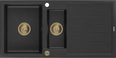 Produktbild von Mexen Andres Granitspüle 1,5-Becken mit Abtropffläche 1000 x 500 mm Schwarz/Silber Metallic, Siphon Gold - 6515101510-73-G