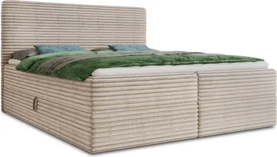 Produktbild von Boxspringbett Mollo mit 2 Bettkästen, Doppelbett mit Bonell-Matratze und Topper, Polsterbett in weichem Cordstoff, Bett, Boxbett, Bettgestell für Schlafzimmer (Beige (Tilia 03), 140 x 200 cm)