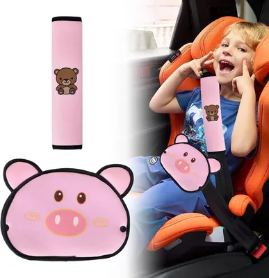 Imagen del producto de Cojín para cinturón de seguridad de coche, desmontable, con estampado de cerditos rosas, para niños, cinturón de seguridad