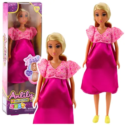 Imagen del producto de Muñeca Embarazada Anlily Vestido De Satén Rosa Pelo Largo