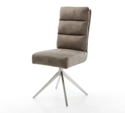 Produktbild von DELIFE Drehstuhl Pela-Flex Mikrofaser Taupe Vintage Kreuzgestell breit Edelstahl 360° drehbar Wippfunktion Taschenfederkern