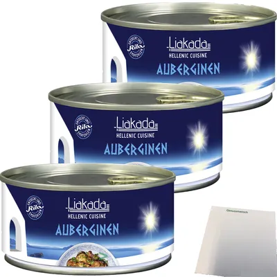 Produktbild von Liakada Auberginen mit Zwiebeln in Öl 3er Pack (3x280g Dose) + usy Block