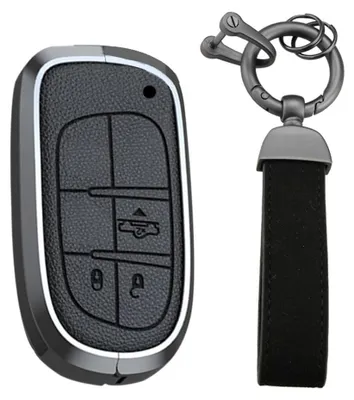 Schlüsselanhänger für Jeep/Fiat 3-Tasten, Schwarz, Leder/Alu