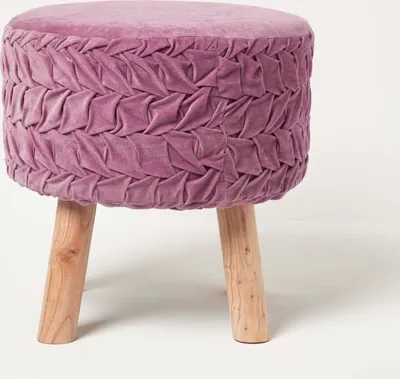Produktbild von HOMESCAPES Plissee-Samthocker Lyla rund mit Holzbeinen – mauve, 40 cm hoch
