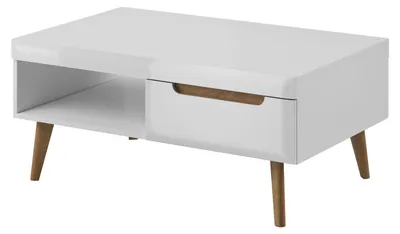 Productafbeelding van Salontafel Nordi, woonkamer, 107x67x46 cm, wit, glanzend - Riviera eikenhout met lades