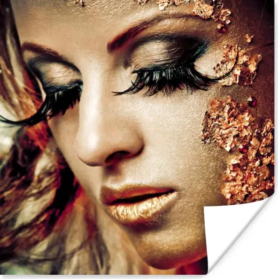 Produktbild von MuchoWow® Poster Frau - Gold - Wimpern 30x30 cm - Wandposter - Printing