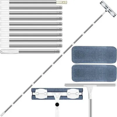 Productafbeelding van Famanu Telescopische raamreiniger, 2-in-1 reinigingsset met rubberen ruitenwisser en microvezeldoek - 388 cm