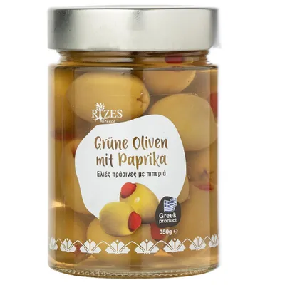 Produktbild von Rizes Greece Grüne Oliven mit Paprika (350 g)