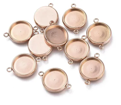 Productafbeelding van RVS-lunetophangers - Ronde vorm voor cabochons - Sieradenproductie - Roségoud, 12 mm, 10 stuks