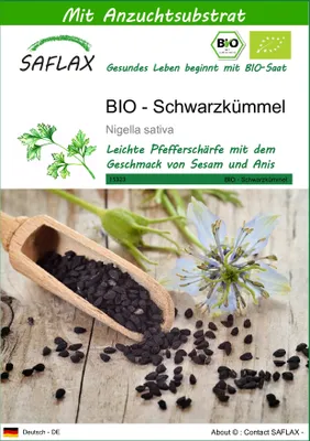 Produktbild von SAFLAX - BIO - Schwarzkümmel - Nigella sativa - 300 Samen - Mit keimfreiem Anzuchtsubstrat