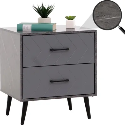 Produktbild von Nachttisch HWC-N89, Beistelltisch Nachtschrank, Schublade Fischgrätenmuster Melamin Holz, 55x48x40cm  Marmor-Optik grau